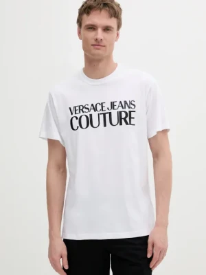 Versace Jeans Couture t-shirt bawełniany męski kolor biały z nadrukiem 78GAHE05 CJ00E