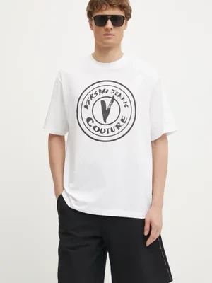 Versace Jeans Couture t-shirt bawełniany męski kolor biały z nadrukiem 78GAHE08 CJ00E