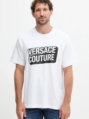Versace Jeans Couture t-shirt bawełniany męski kolor biały z nadrukiem 79GAHP02 CJ01P