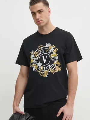 Versace Jeans Couture t-shirt bawełniany męski kolor czarny z nadrukiem 78GAHC01 CJ01C