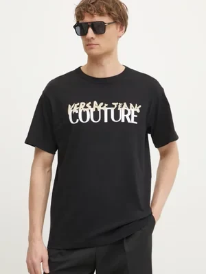 Versace Jeans Couture t-shirt bawełniany męski kolor czarny z nadrukiem 78GAHE06 CJ00E