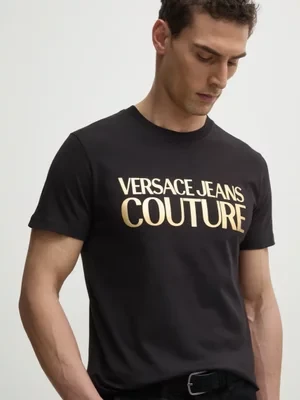 Versace Jeans Couture t-shirt bawełniany męski kolor czarny z nadrukiem 78GAHT05 CJ00T