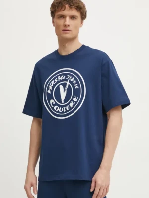 Versace Jeans Couture t-shirt bawełniany męski kolor granatowy z nadrukiem 78GAHE08 CJ00E
