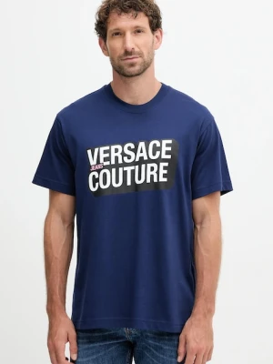Versace Jeans Couture t-shirt bawełniany męski kolor granatowy z nadrukiem 79GAHP02 CJ01P