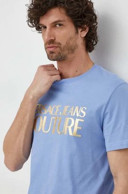 Versace Jeans Couture t-shirt bawełniany męski kolor niebieski z nadrukiem 76GAHT00 CJ00T