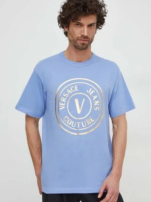 Versace Jeans Couture t-shirt bawełniany męski kolor niebieski z nadrukiem 76GAHT04 CJ00T