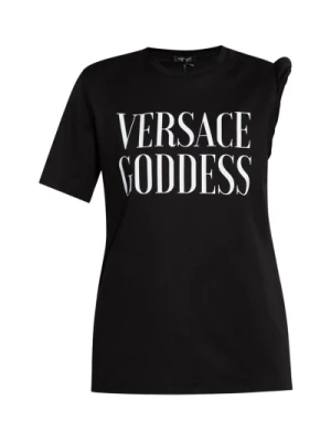 Versace, Koszulka z detalami na zrolowanym ramieniu Black, female,