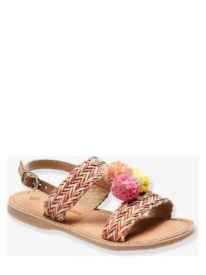 vertbaudet Skórzane sandały w kolorze jasnoróżowo-czerwonym rozmiar: 28