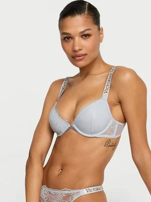 Very Sexy Biustonosz lekko usztywniany koronkowy z błyszczącymi ramiączkami Shine Strap Demi Victoria's Secret Niebieski