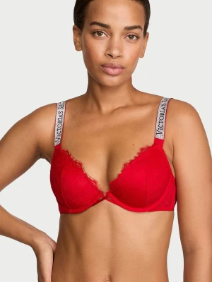 Very Sexy Biustonosz lekko usztywniany koronkowy z błyszczącymi ramiączkami Shine Strap Demi Victoria's Secret Czerwony