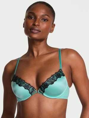 Very Sexy Biustonosz lekko usztywniany ze wstawkami z koronki Lace-Trim Demi Victoria's Secret Niebieski