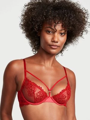 Very Sexy Biustonosz nieusztywniany z haftem i paseczkami Embroidered Mesh Strappy Demi Victoria's Secret