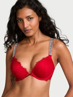 Very Sexy Biustonosz push-up koronkowy powiększający o 2 rozmiary Bombshell Shine Strap Victoria's Secret Czerwony