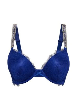 Very Sexy Biustonosz push-up koronkowy z błyszczącymi ramiączkami Shine Strap Victoria's Secret Niebieski