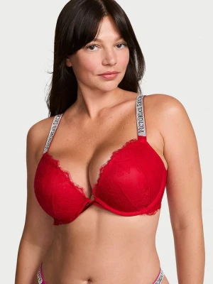 Very Sexy Biustonosz push-up koronkowy z błyszczącymi ramiączkami Shine Strap Victoria's Secret Czerwony