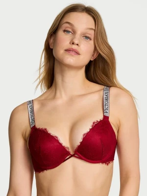 Very Sexy Biustonosz push-up koronkowy z błyszczącymi ramiączkami Shine Strap Victoria's Secret Czerwony
