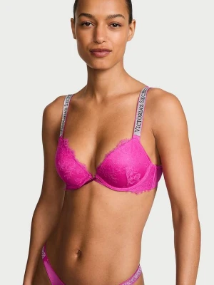 Very Sexy Biustonosz push-up koronkowy z błyszczącymi ramiączkami Shine Strap Victoria's Secret Różowy