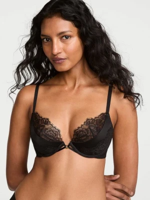 Very Sexy Biustonosz push-up ze wstawkami z koronki Envy Low-Cut Victoria's Secret Czarny