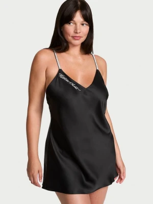 Very Sexy Koszulka nocna satynowa Shine Script Victoria's Secret Czarny