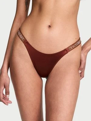 Very Sexy Majtki brazyliany koronkowe z błyszczącymi paskami Shine Strap Brazilian Victoria's Secret Brązowy