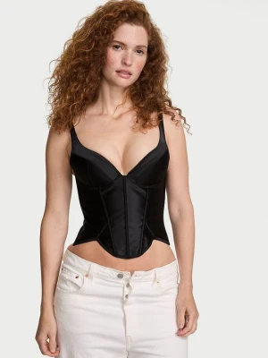 Very Sexy Top gorsetowy push-up satynowy Victoria's Secret Czarny