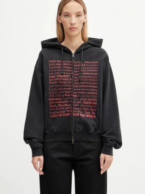 VETEMENTS bluza bawełniana Fuck Fitted Zip-Up damska kolor czarny z kapturem z nadrukiem UH76ZU660B