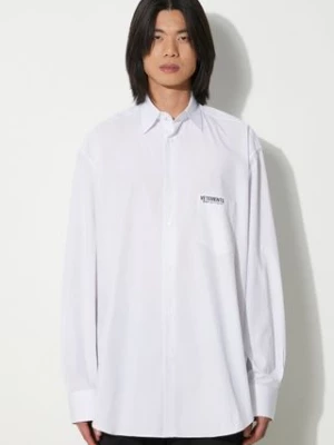 VETEMENTS koszula bawełniana Established Logo Shirt męska kolor biały relaxed z kołnierzykiem klasycznym UE64SH220W