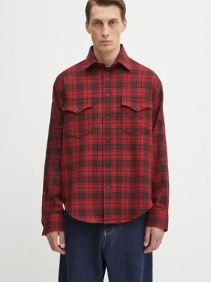 VETEMENTS koszula wełniana Plaid Embroidered męska kolor czerwony relaxed z kołnierzykiem klasycznym UH76SH900BR