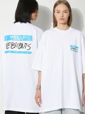 VETEMENTS t-shirt bawełniany My Name Is Vetements T-Shirt kolor biały z nadrukiem UE64TR130W