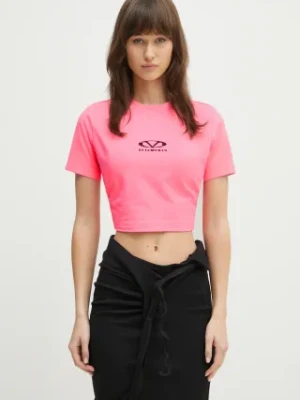 VETEMENTS t-shirt Oval Logo Cropped Fitted damski kolor różowy WA66TR700H