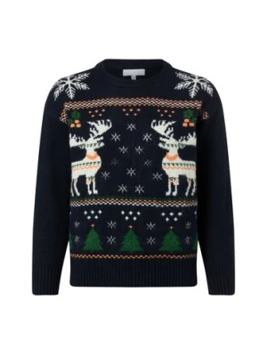 VG Damski sweter z dzianiny z zawartością wełny Kobiety Sztuczne włókno niebieski|biały wzorzysty,