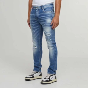 Victor Ripped Slim Fit Jeans, marki2Y STUDIOS, Spodnie dżinsowe, w kolorze niebieski, rozmiar: 34/32