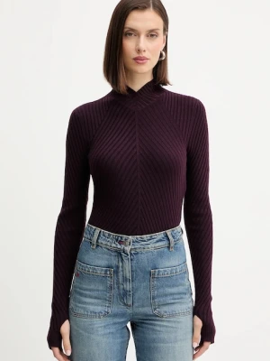 Victoria Beckham sweter wełniany damski kolor bordowy lekki z półgolfem 1425KTP006804A