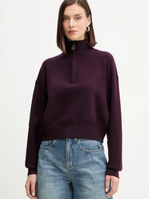 Victoria Beckham sweter z dodatkiem wełny damski kolor bordowy z półgolfem 1425KJU006610A