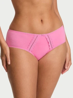 Victoria' Secret Majtki bawełniane ze wstawkami Lace-Trim Hiphugger Victoria's Secret Różowy