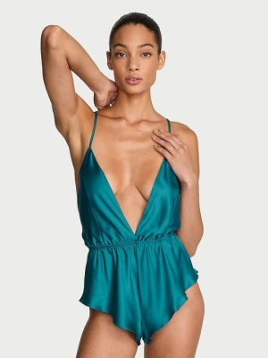 Victoria's Secret Kombinezon satynowy do spania Flutter Romper Niebieski