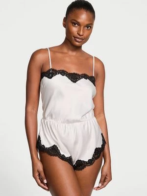 Victoria's Secret Kombinezon satynowy do spania Lace-Trim