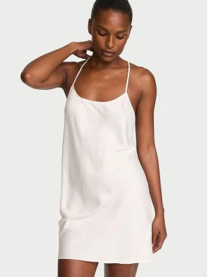 Victoria's Secret Koszulka nocna satynowa na cienkich ramiączkach odsłaniająca plecy Open-Back Slip Biały