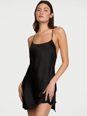 Victoria' Secret Koszulka nocna satynowa na cienkich ramiączkach odsłaniająca plecy Open-Back Slip Victoria's Secret Czarny