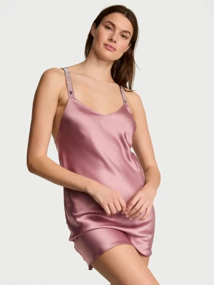 Victoria's Secret Koszulka nocna satynowa z błyszczącymi ramiączkami Scattered Shine Strap Slip