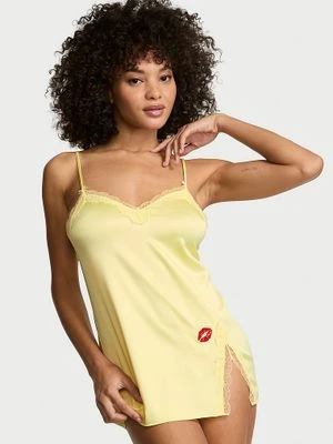 Victoria's Secret Koszulka nocna satynowa z koronką Tease Slip