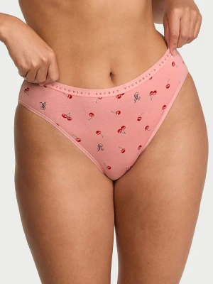 Victoria's Secret Majtki bawełniane figi z wysoko wyciętymi nogawkami High-Leg Brief Z nadrukiem