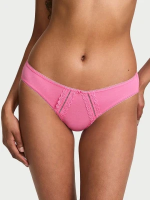 Victoria's Secret Majtki bawełniane z koronką Bikini Różowy