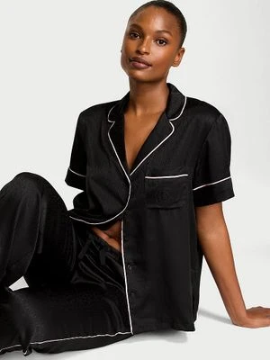 Victoria's Secret Piżama satynowa błyszcząca z krótkimi rękawami i długimi spodniami Glazed Satin
