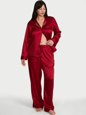 Victoria's Secret Piżama satynowa z długimi rękawami Signature Czerwony