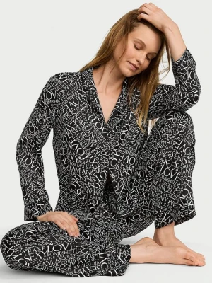 Victoria's Secret Piżama satynowa z długimi rękawami Signature Logo