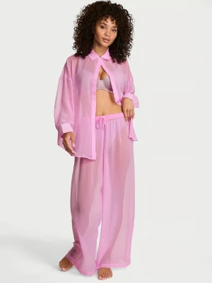 Victoria's Secret Spodnie z szyfonu do spania Różowy