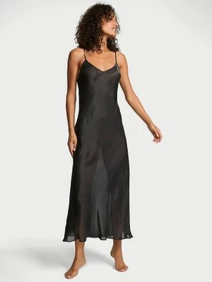 Victoria's Secret Sukienka satynowa długa prześwitująca Luxe Sheer Slip
