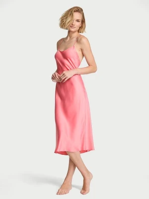Victoria's Secret Sukienka satynowa midi Różowy
