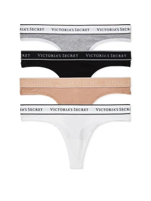 Victoria's Secret Zestaw stringów bawełnianych z logo - 4 sztuki